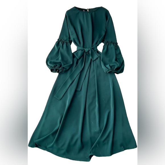 PRETTYGARDEN Satin Maxi Dress Puff Long Sleeve Crewneck Cutout  A-line Long - Picture 16 of 16
